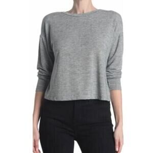 Code X Mode Women's Cross Over Crew Lightweigh Long Sleeve Crop Tee Heather Grey